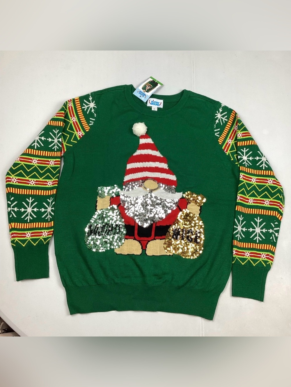 Rockin Around Ugly Christmas Sweater Sequin Gnome New with tag Large Holiday